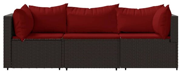 3 részes barna polyrattan kerti ülőgarnitúra párnával