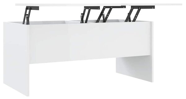 Magasfényű fehér szerelt fa dohányzóasztal 102x50,5x46,5 cm