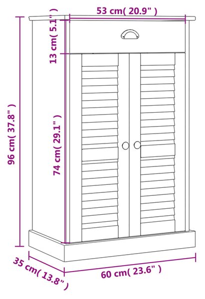 VIGO tömör fenyőfa cipőszekrény 60x35x96 cm