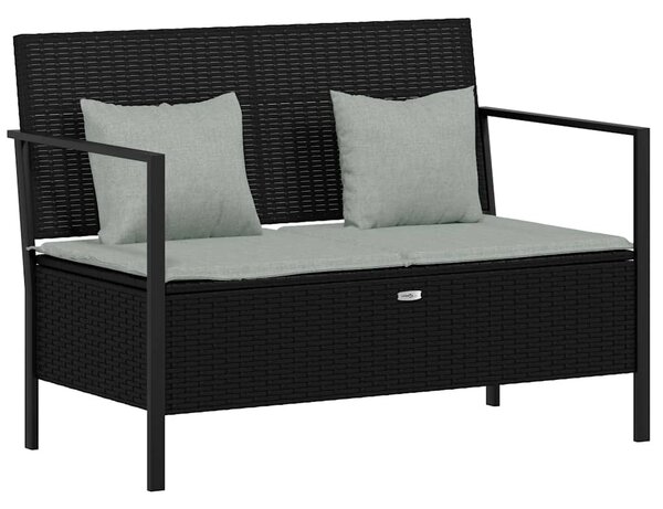 Fekete 2 személyes polyrattan kerti pad párnával