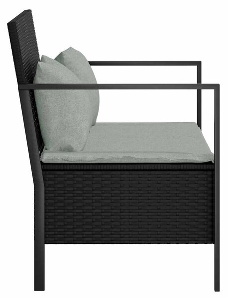 Fekete 2 személyes polyrattan kerti pad párnával
