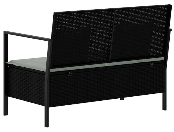 Fekete 2 személyes polyrattan kerti pad párnával