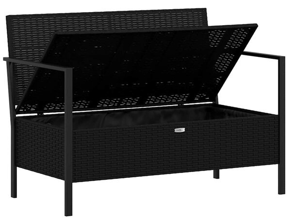 Fekete 2 személyes polyrattan kerti pad párnával