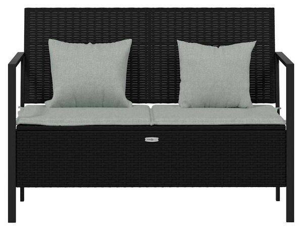 Fekete 2 személyes polyrattan kerti pad párnával