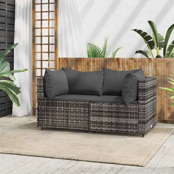 2 db szürke polyrattan kerti sarokkanapé párnával