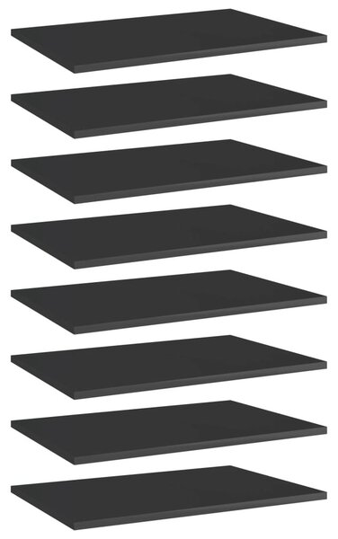 8 db magasfényű fekete forgácslap könyvespolc 60 x 40 x 1,5 cm
