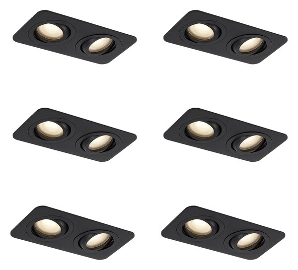 6 darabos, lekerekített, süllyesztett spotlámpa szett, fekete GU10 50mm, forgatható és dönthető, IP44 2-lámpás - Alberto