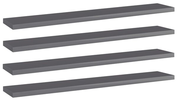 4 db magasfényű szürke forgácslap könyvespolc 60 x 10 x 1,5 cm
