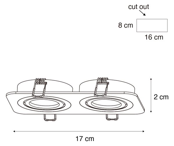 6 darabos, lekerekített, süllyesztett spotlámpa szett, fekete GU10 50mm, forgatható és dönthető, IP44 2-lámpás - Alberto