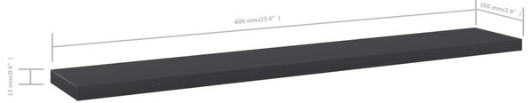 4 db szürke forgácslap könyvespolc 60 x 10 x 1,5 cm