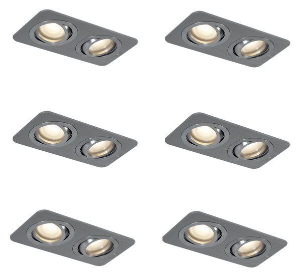 6 darabos, lekerekített, süllyesztett spotlámpa szett fegyverszürke GU10 50mm állítható IP44 2-lámpás - Alberto