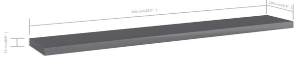 4 db magasfényű szürke forgácslap könyvespolc 60 x 10 x 1,5 cm