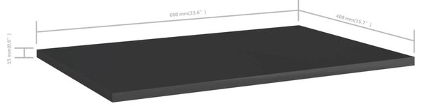 8 db magasfényű fekete forgácslap könyvespolc 60 x 40 x 1,5 cm