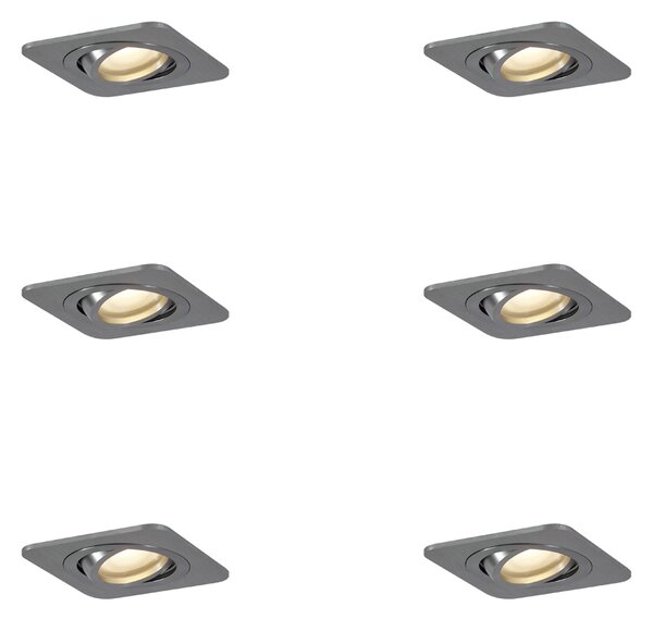 6 darabos, lekerekített, süllyesztett, ágyúszürke spotlámpa készlet GU10 50mm állítható IP44 - Alberto