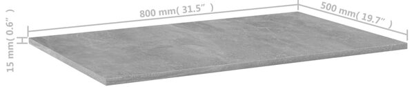 4 db betonszürke szerelt fa könyvespolc lap 80 x 50 x 1,5 cm