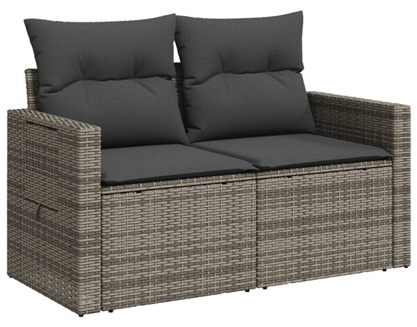 2 személyes szürke polyrattan kerti kanapé párnával