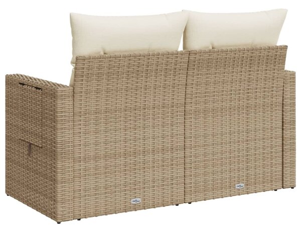 2 személyes bézs polyrattan kerti kanapé párnával