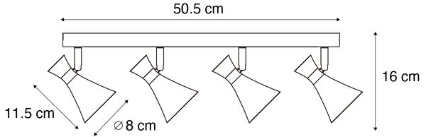 Modern mennyezeti spotlámpa fekete 4-lámpás forgatható és dönthető - Triangle