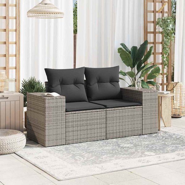 2 személyes szürke polyrattan kerti kanapé párnával