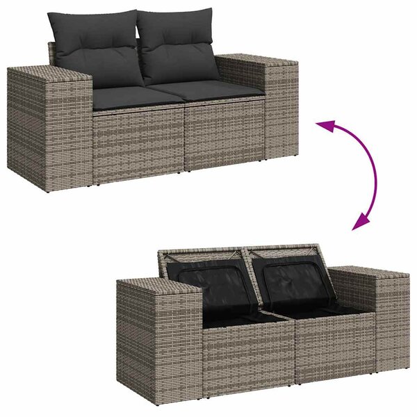 2 személyes szürke polyrattan kerti kanapé párnával