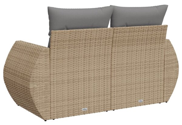 2 személyes bézs polyrattan kerti kanapé párnával