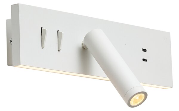 Modern, fehér, állítható fali lámpa USB-C csatlakozóval, LED-del - Modric