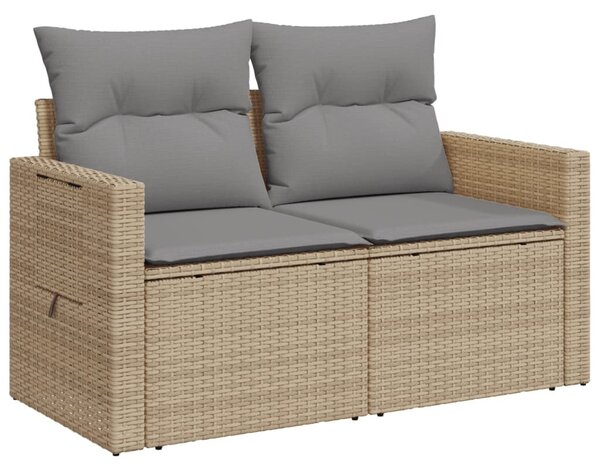 2 személyes bézs polyrattan kerti kanapé párnával