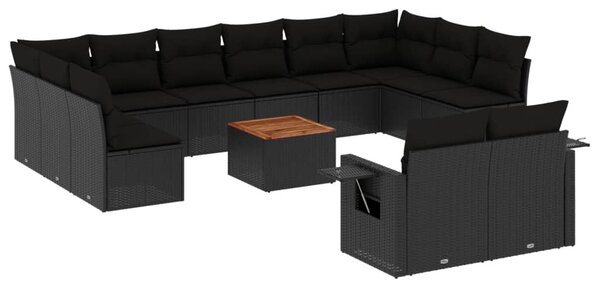 13 részes fekete polyrattan kerti ülőgarnitúra párnákkal