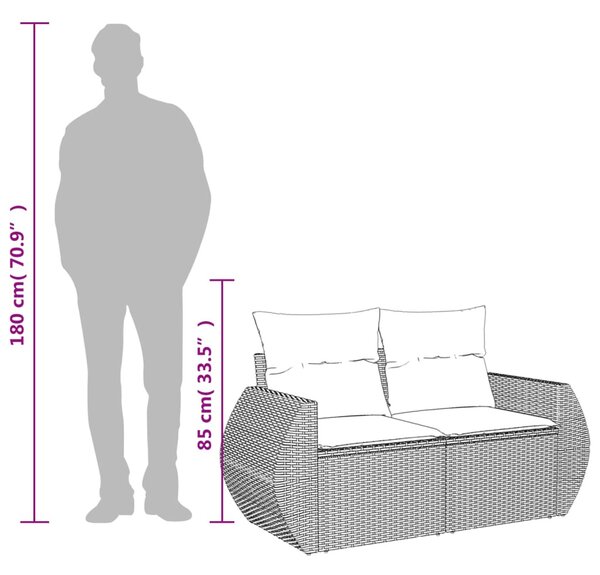 2 személyes bézs polyrattan kerti kanapé párnával