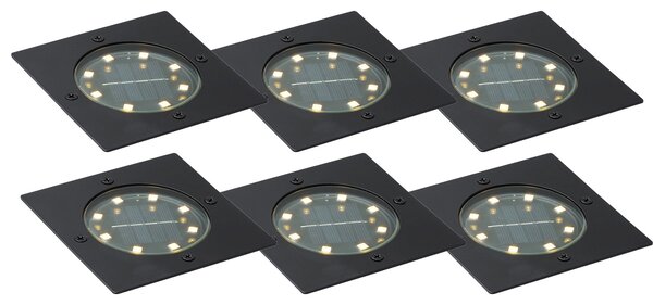 6 darabos fekete négyzet alakú földbe süllyeszthető spotlámpa szett LED-del IP65 Solar - Terry