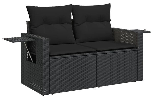 11 részes fekete polyrattan kerti ülőgarnitúra párnákkal