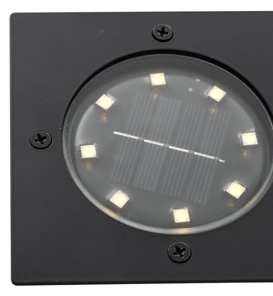 6 darabos fekete négyzet alakú földbe süllyeszthető spotlámpa szett LED-del IP65 Solar - Terry