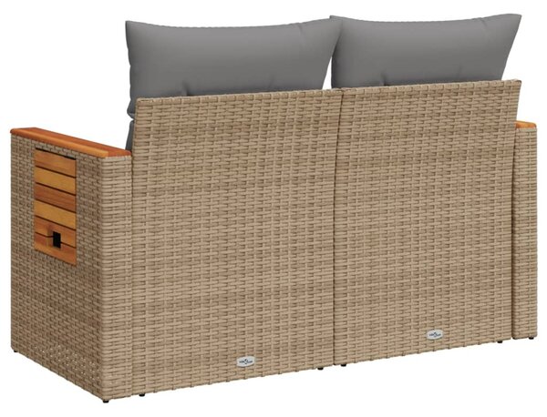 2 személyes bézs polyrattan kerti kanapé párnával