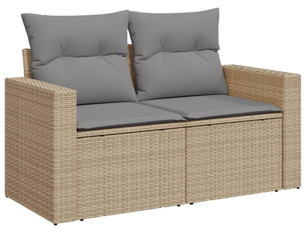 2 személyes bézs polyrattan kerti kanapé párnával