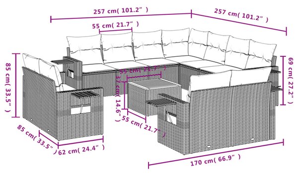 12 részes bézs polyrattan kerti ülőgarnitúra párnákkal