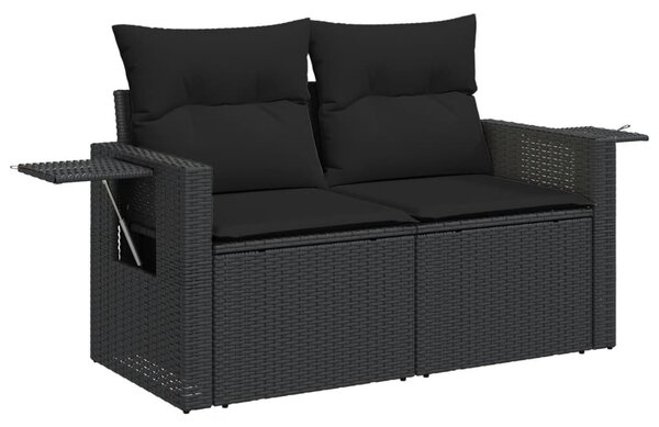8 részes fekete polyrattan kerti ülőgarnitúra párnákkal