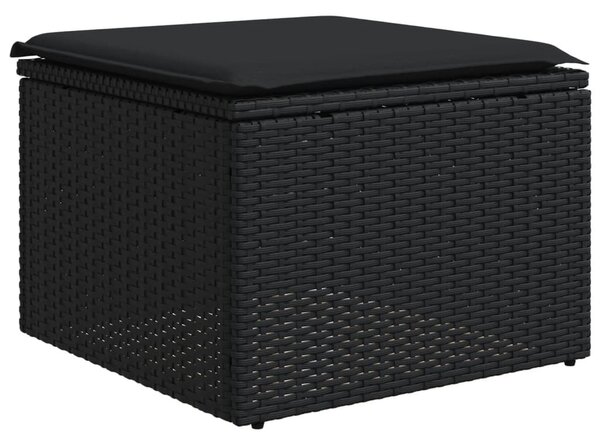 11 részes fekete polyrattan kerti ülőgarnitúra párnákkal