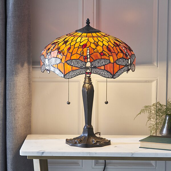Endon klasszikus tiffany asztali lámpa dragonfly flame sötétbarna sokszínű end64093