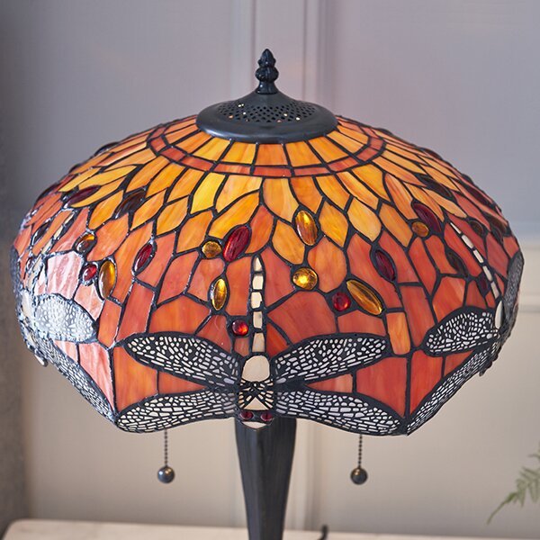 Endon klasszikus tiffany asztali lámpa dragonfly flame sötétbarna sokszínű end64093