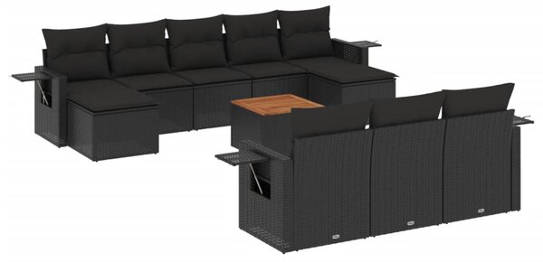 11 részes fekete polyrattan kerti ülőgarnitúra párnákkal