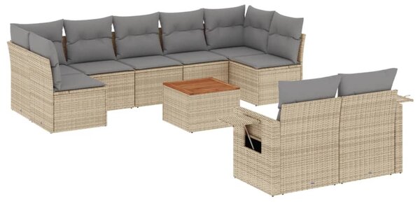10 részes bézs polyrattan kerti ülőgarnitúra párnával