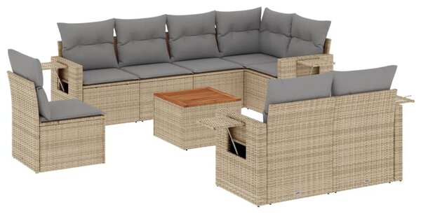 9 részes bézs polyrattan kerti ülőgarnitúra párnákkal
