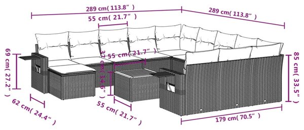 13 részes fekete polyrattan kerti ülőgarnitúra párnákkal
