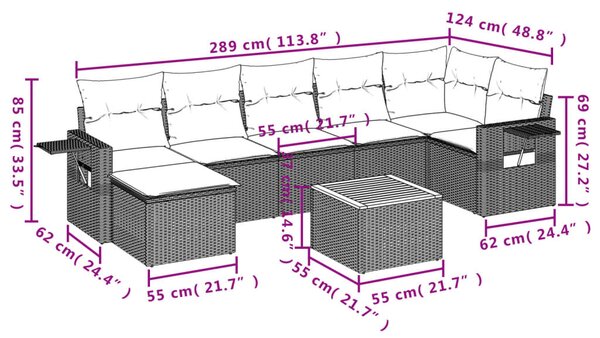 8 részes fekete polyrattan kerti ülőgarnitúra párnákkal