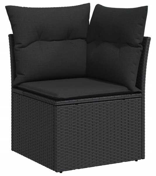 9 részes fekete polyrattan kerti ülőgarnitúra párnákkal