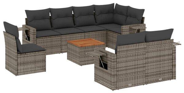 9 részes szürke polyrattan kerti ülőgarnitúra párnákkal
