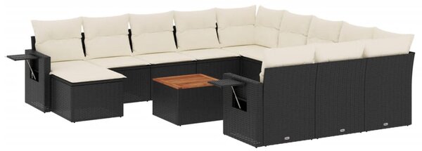 13 részes fekete polyrattan kerti ülőgarnitúra párnákkal