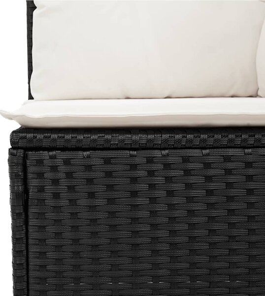 5 részes fekete polyrattan kerti kanapészett párnákkal