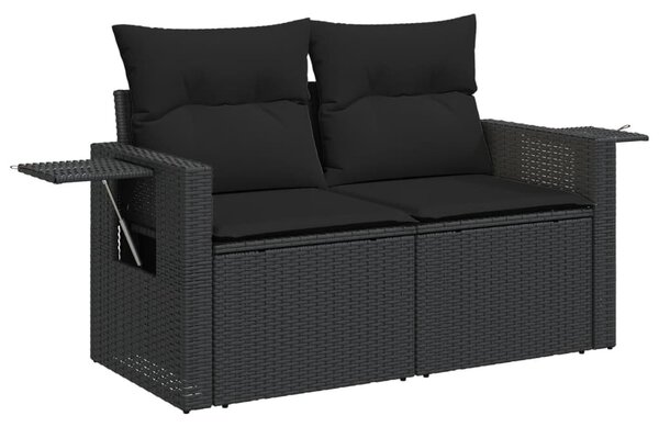 9 részes fekete polyrattan kerti ülőgarnitúra párnákkal