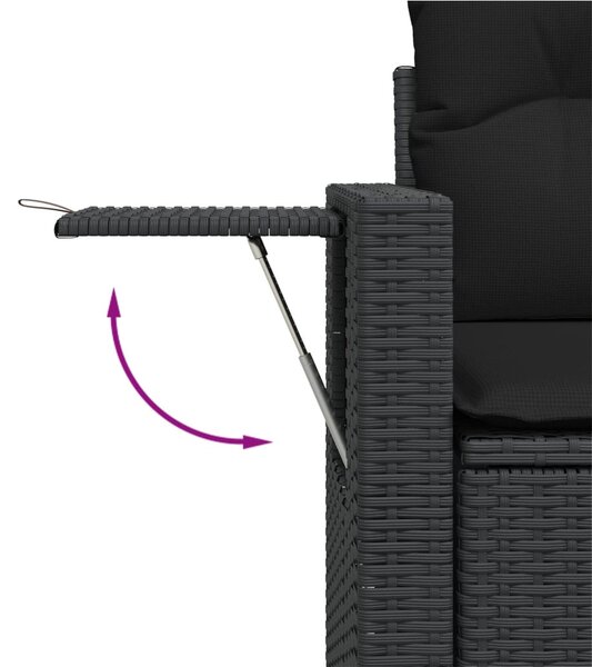 9 részes fekete polyrattan kerti ülőgarnitúra párnákkal